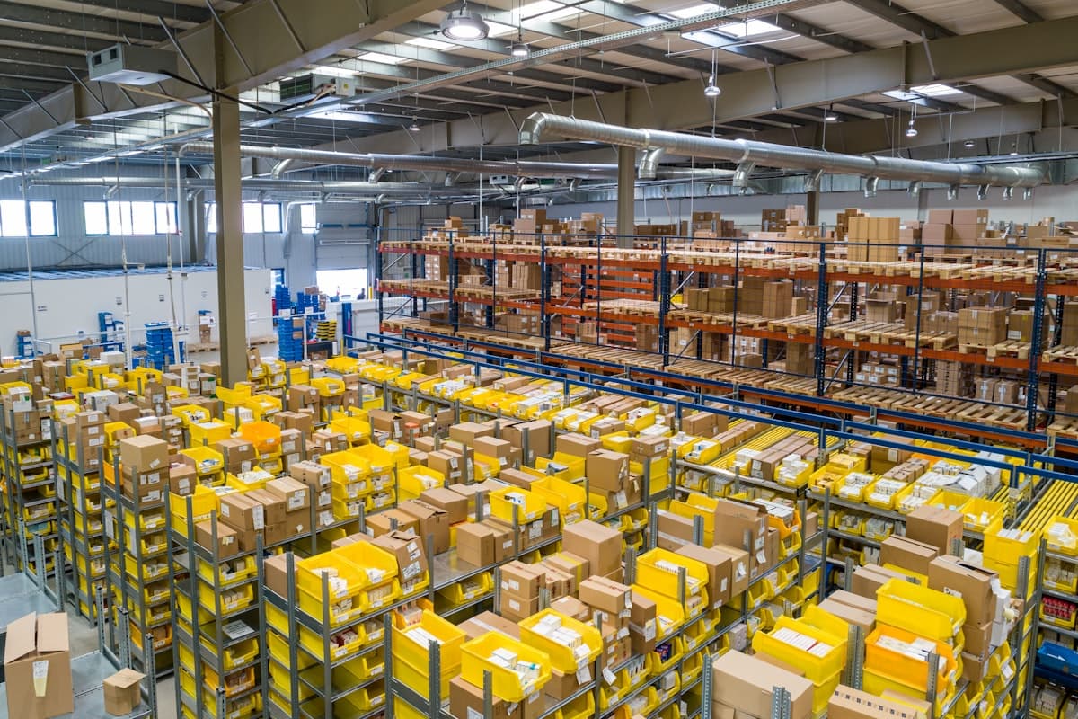 A busy distribution warehouse