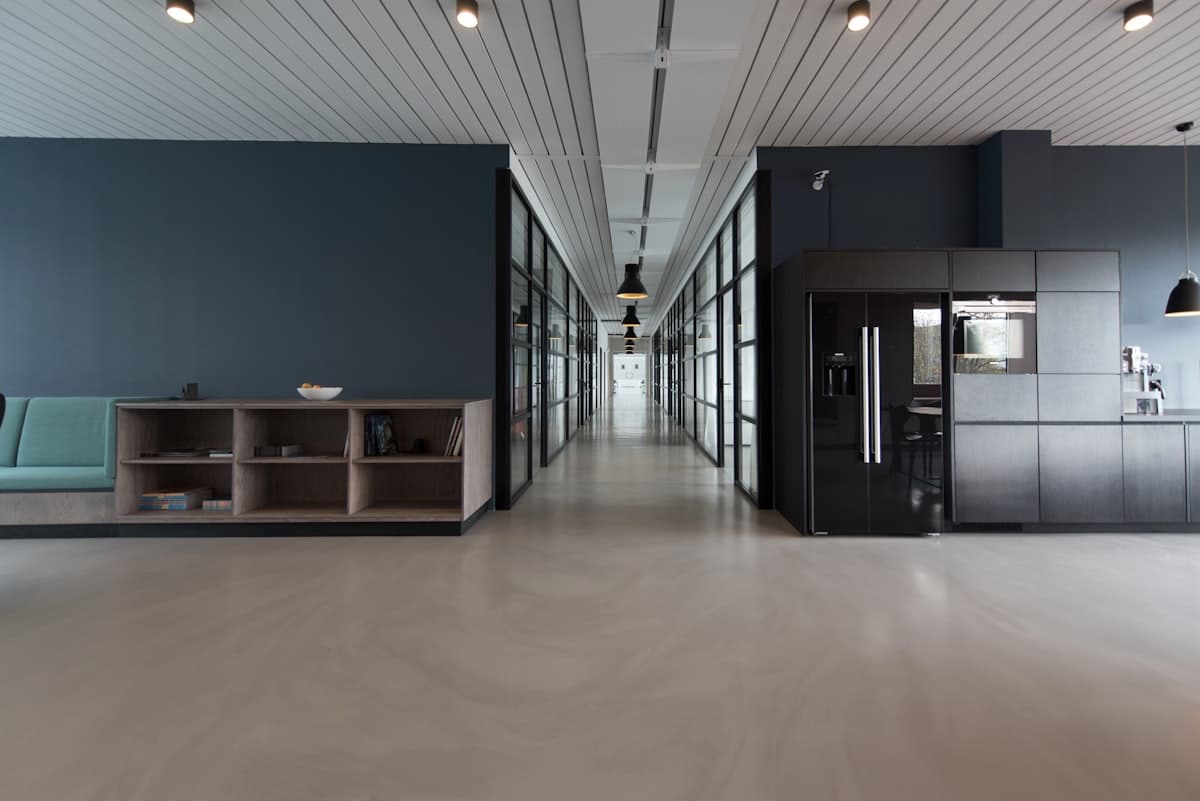 A modern glass-walled office