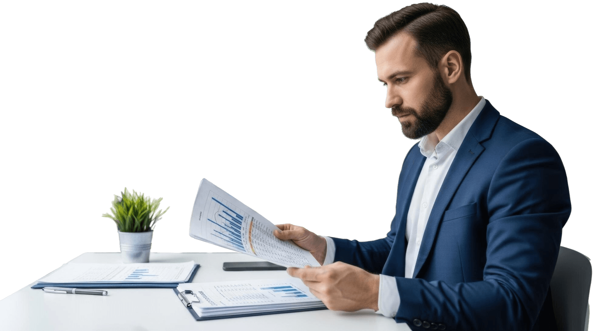 A colleague reviewing documents at a desk